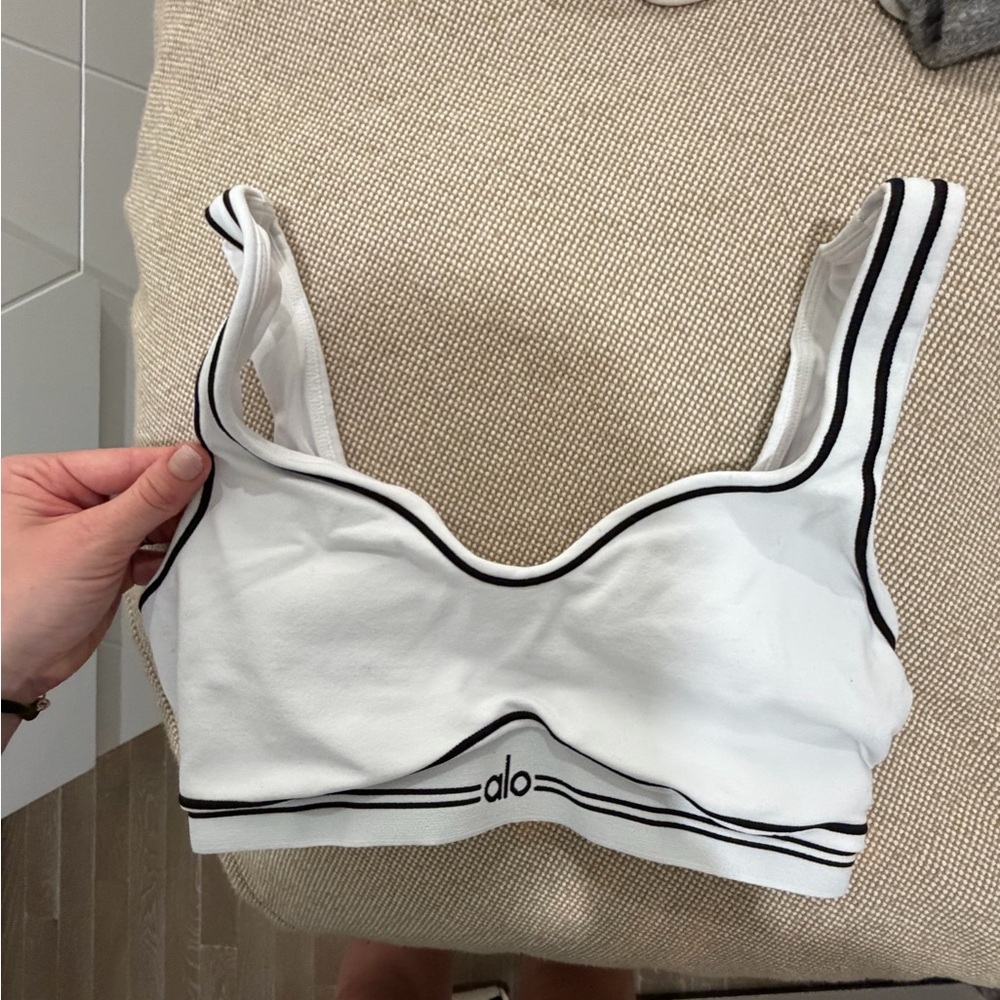 ALO Yoga White and Black Sports Bra
